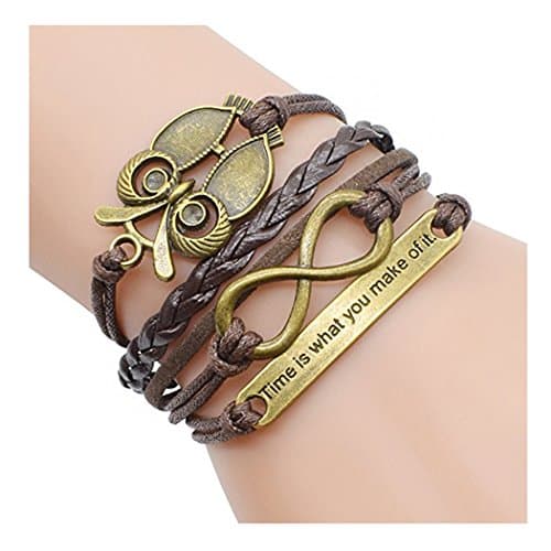 Owl Infinity Wisdom Bangle Unisex Gift Adjustable Braided Rope Wrap Bracelet (Style 2)