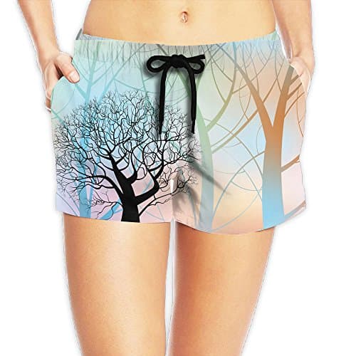 Elastic Shorts Women Natural Creative Tree
