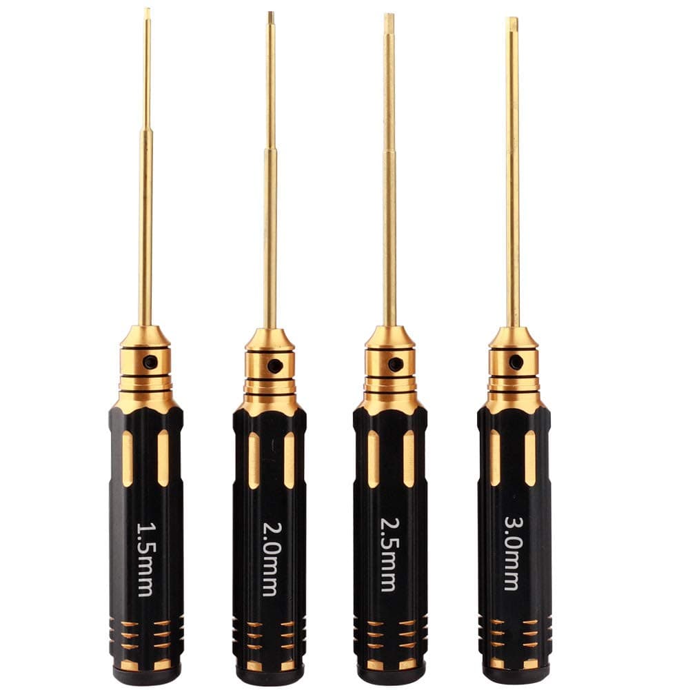 HSS Titanium Hex Screwdriver Set, 4 PCS Hex Screwdriver RC Hexagonal Driver Set for RC Car Helicopter Plane (1.5mm 2.0mm 2.5mm 3.0mm)