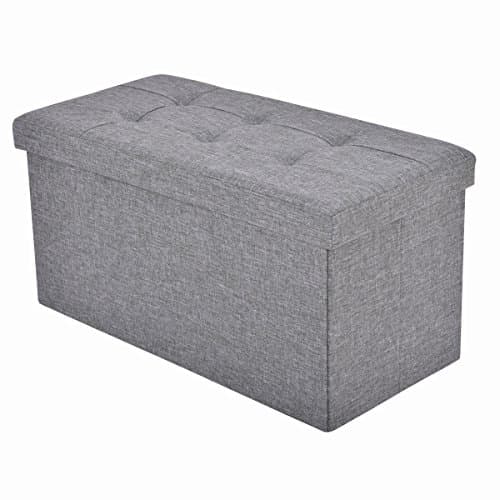 Folding Fabric Storage Folding Foot Stool Box Footrest Gray Bench Sofa