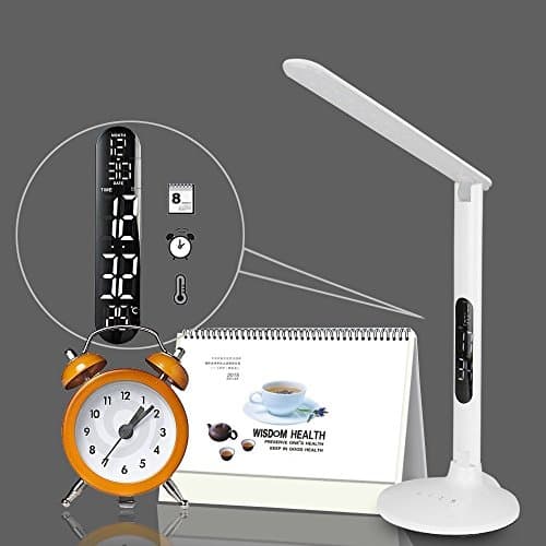 LED Desk Lamp,foldable Panel Light Source Table Lamp with Led Nixie Tube Calendar Display(White)