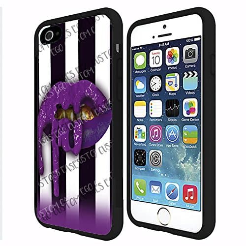 (iPhone 6S PLUS) EGO CUSTOM CASES Purple Lipstick Drip on Black and White Striped Background TPU Rubber Silicone Phone Case