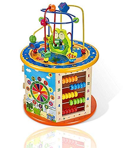 Gleeporte 8-in-1 - Wooden Activity Play Cube | Includes Tic Tac Toe Game | Multi-Function, Deluxe, Learning Multi Sensory Educational Toy for Toddler & Kids with Turning Base | Ideal Gift