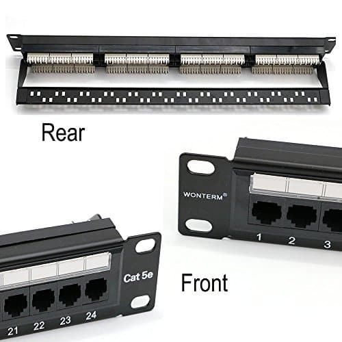 WONTERM 24-Port Cat5e RJ-45 Unshielded Patch Panel UTP 19 inch rack or cabinet Category 5e network Wall Mount Surface Patch Panels