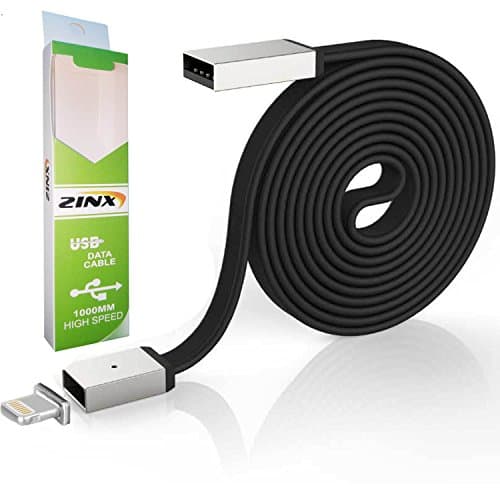 Magnetic Lightning Cable, Zinx Magnetic Metal Plug LED Indicator Fast Charging Leather USB Cable 3.3FT Smart Car Charger Black Cord for Apple iPhone 5/5s/6/6s/7/7s iPad Pro Air 3 iPod (3.3 Feet)