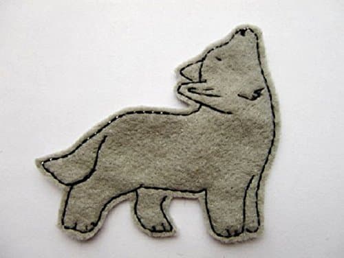 Wolf embroidered iron on patch in gray felt with black embroidery thread