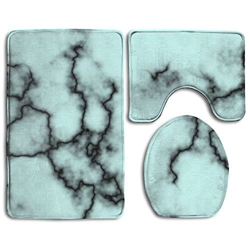 Fallake Bath Mat, 3 Piece Bathroom Rug Set Black Light Green Marble Print Nonslip Bathroom Rug, Soft Bathroom Mat, Dustproof Toilet Cover For Men Women Kids, Bathroom Rugs, Bathroom Accessories
