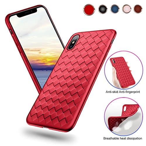 Protective iPhone X Case Slim with Woven Design, MEIDU Shockproof and Scratch-Resistant Silicone Cover Case for iPhone X Only-Red
