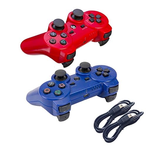 Kogoda Wireless Bluetooth Controller For PS3 Double Shock - Bundled with USB charge cord (Red and Blue)
