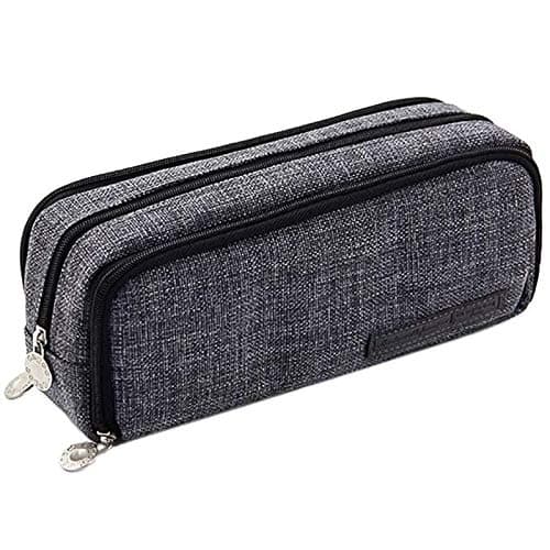 Large Multi Compartments Pencil Case, Big Capacity Student Office Pen Holder Organizer Stationary Bag, Canvas Pencils Storage Pouch for Girls and Boys by HubHnb (Gray)