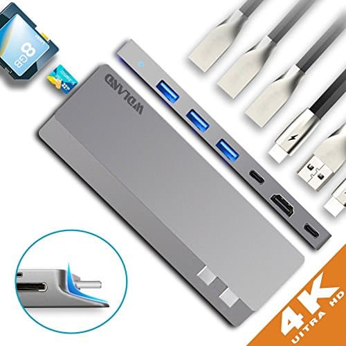 USB C Hub,8 in 1 USB C Adapter with 3×USB 3.0 Ports HDMI Thunderbolt-3 SD Card Reader for Macbook Pro 2016/2017 Lenovo ThinkPad X1 Carbon 2017 - Grey