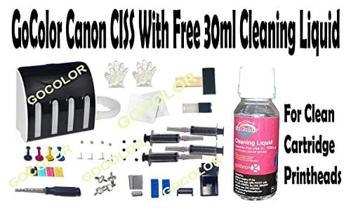 GoColor Empty Continuous Ink Tank Supply System Ciss Combo Kit Compatible for Canon Cartridge with 30ml Cleaning Liquid with 70 ml Ink