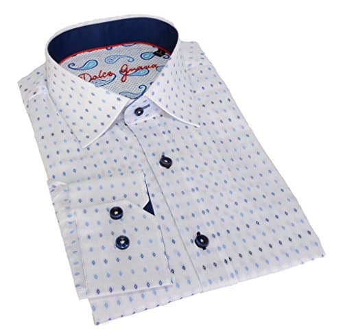Dolce Guava White Polka Dotted Button Down Semi-Fitted Shirt