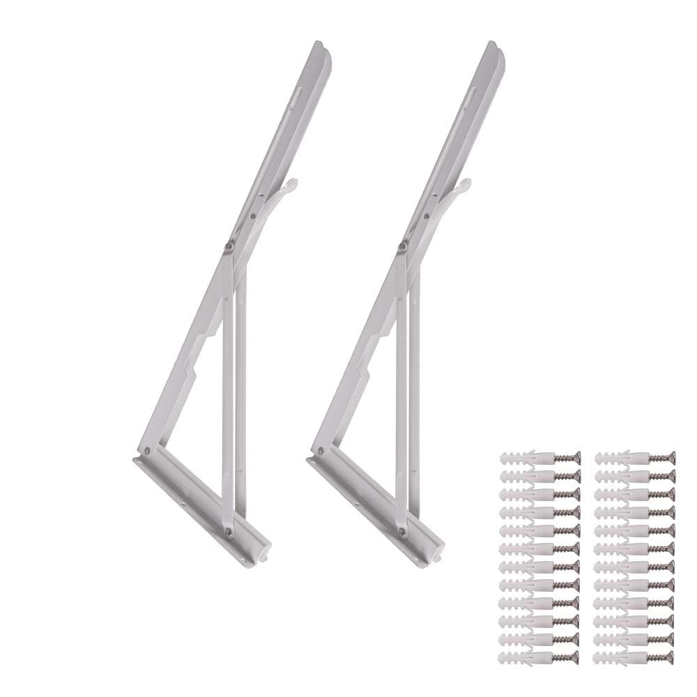 Ewead. 20-Inch Metal Triangle Table Bench Folding Shelf Brackets, 2 Pcs Folding Shelf Hinge Wall Mounted with Mounting Screws, Short Release Arm
