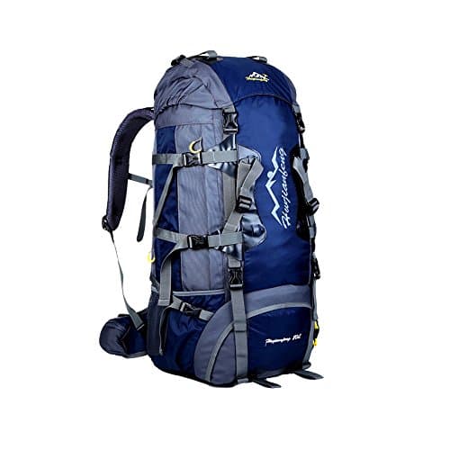 80L Internal Frame Hiking Backpack LECCER（Azaker） large Water-resistant Nylon Trekking Bag for Climbing, Camping, Hiking, Travel and Mountaineering with Orange Rain Cover (Deep Blue)