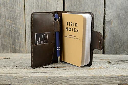 Brown Stone Leather Field Notes Cover | Monogram Memo Book With Personalized Initials, Pen Holder, Card Slot Field Notes, Moleskin, Journal, Groomsmen Gift For Dad Grad | Third Anniversary Gift