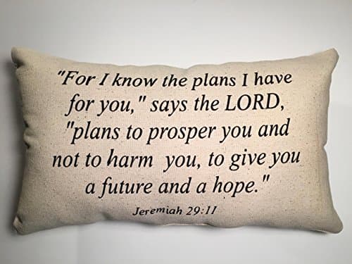 For I Know the plans, Jeremiah 29:11, Scripture, Christian, Lumbar Pillow, Black and Canvas Beige, Inspiration, Hope, Plans, Home Decor