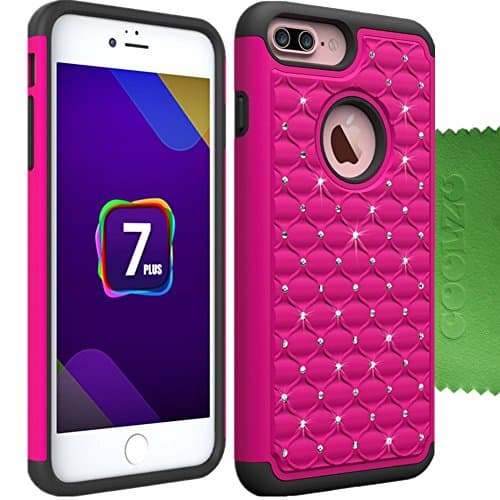 Coolzu iPhone 7 Plus Case iPhone7 Plus 5.5" Cases Stud Rhinestone Bling Dual Layer Full Protection Cover for Apple iPhone 7plus (Hot Pink)