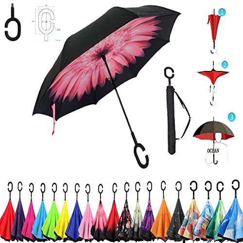 Creative C-shaped Handle Inverted Double - Folded Umbrella Parachute Down Umbrella Anti-UV Innovation Comfortable Handle Carrying Umbrella (Light Princess)