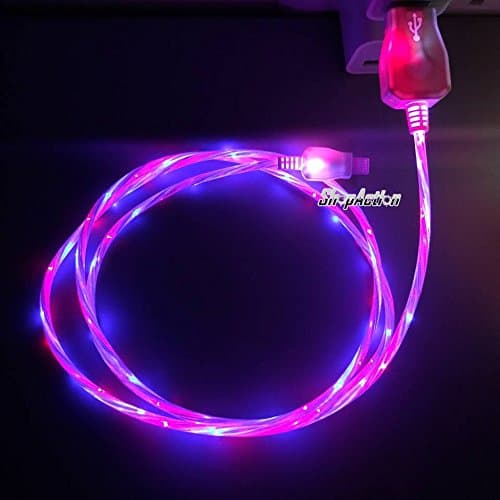Double Color Glow in The Dark Micro USB Charging Cable LED Charger Compatible with Samsung Galaxy, HTC, Android (Blue-Red)