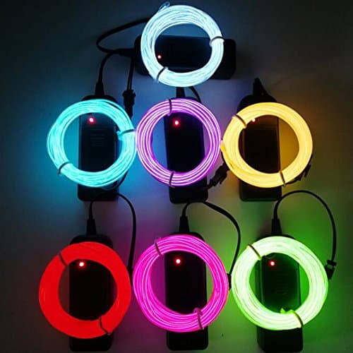 TGHCP 7 Pack 9FT Neon Glowing EL Wire with Battery Pack (Ice blue,Lime green,White,Pink,Red,Purple,Yellow)