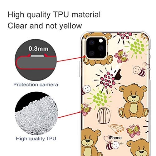 YYhin Phone Case for iPhone 11 Pro Max 6.5" Case Cover, Fashion cartoon ultra-thin TPU Case Clear and transparent lightweight silicone case. (Little brown bear)