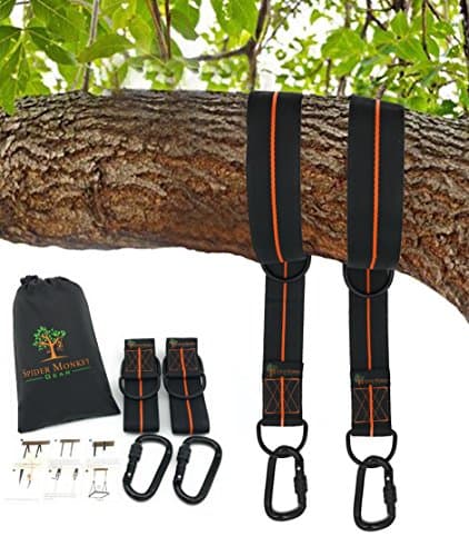Spider Monkey Gear - Tree Swing Hanging Kit - 2 Heavy Duty 5 ft Swing Straps, 4 D-rings, and 2 Safe Locking Carabiners - Easy Hanger for Disc, Bench, Web, Saucer, Toddler, or Baby Swings and Hammocks