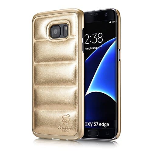Samurai Mobile for Samsung Galaxy S7 EDGE Office Squares Case - Premium PU Leather Snake Pattern Protective Hard Back Case Cover (Gold)
