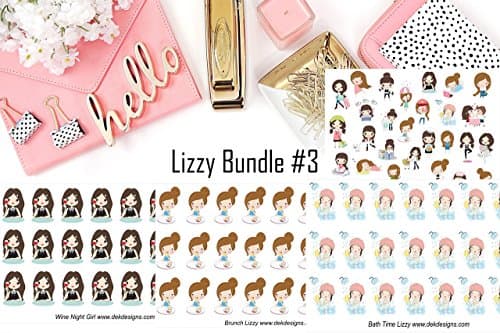 Lizzy Bundle #3LS Sticker Sheets , Planner Stickers, printed on matte sticker paper and kiss cut. Just peel and stick.