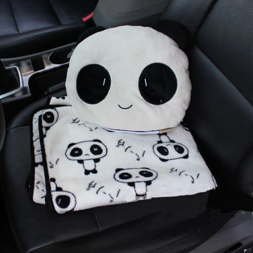 SOCOOL66 Car Interior Decorative Adjustable Pillow Blanket, Panda