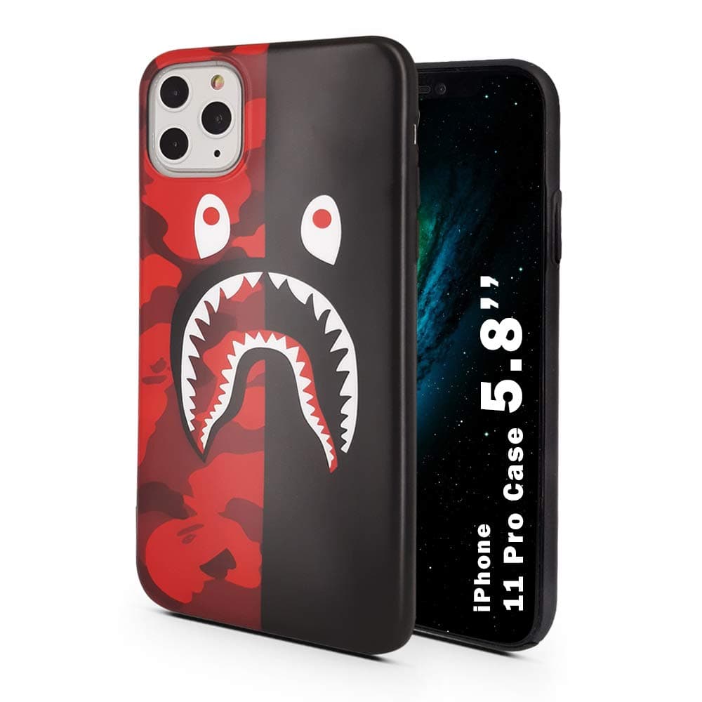 Almaata Shark Face Case for iPhone 11 Pro Durability Protective Cover/Bumper/Skin/Cushion (Compatible only with The 5.8” iPhone 11 Pro - 2019) (Camo Black Red)