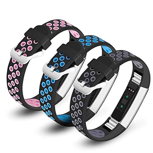 iHillon Compatible with Fitbit Alta/Alta HR/Fitbit Ace Bands, 3-Pack Two-Toned Breathable Silicone Sport Replacement Wristbands with Metal Buckle for Women Men Kids