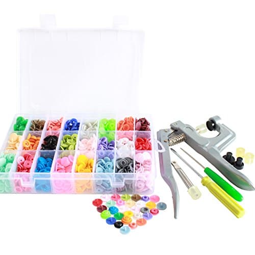 360pcs 24-Color T5 Plastic Snap Button with Snaps Press Plier | No-Sew Buttons Fastener Setter Hand Tool Kit | Snap Buttons in 24-section Organizer Storage Container and Tools in Reusable Zip Bag