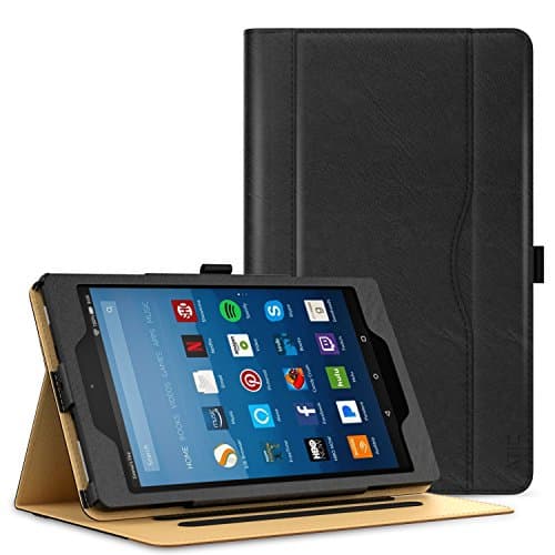 ATiC Case for All-New Amazon Fire HD 8 Tablet (7th Generation, 2017 Release Only)-Slim Folding Stand Folio Cover for Fire HD 8 with Card Slot, Multiple Viewing Angle, BLACK (with Auto Wake/Sleep)
