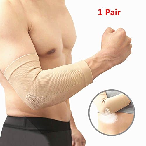 1 Pair Elbow Sleeves Support &amp; Compression for Weightlifting, Powerlifting &amp; CrossFit - Neoprene Sleeve for the Best Sports Trainning - Both Women &amp; Men, Light Brown S
