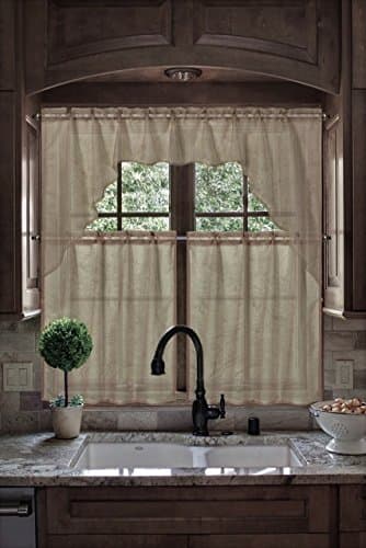 Midwest Kitchen Window Curtain Set 3pc Light Filter in Solid Colors (K66 TAUPE)