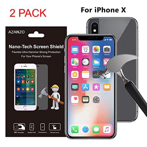 iPhone X Screen Protector (2 Pack), Nano-shield Anti Shock, Delicate Touch, Bendable, Shatter Proof, Transparency by AZANZO
