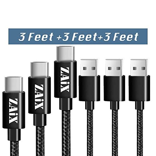 (3 Pack) USB Type-C Sync &amp; Charge Cable. For Google Pixel XL Pixel 2. For Sony Xperia XA1 XA2 Xzs Xz Xz2 Xz1 X Ultra Plus Compact Premium. Nylon Braided USB Type C Charger Charging Cord (Black)