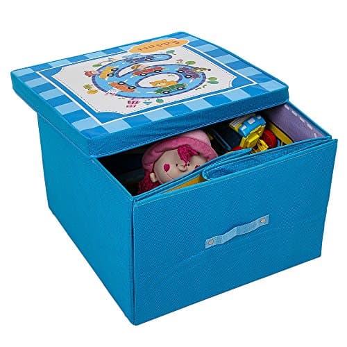Uberlyfe Foldable Storage and Toy Box - Fox & Owl Design- Blue (Mat Blue)