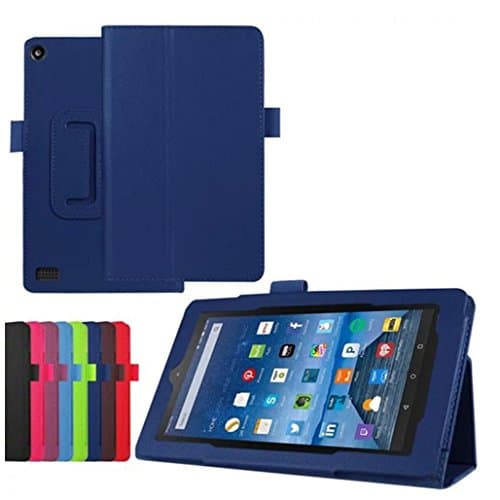 Sinwoz Fire HD 7 Case [2015], Amazon Kindle Fire HD 7 Case PU Leather Hybrid Protective Case Cover, Full Cover Impact Resistant Bumper Wallet Case Shell (Dark Blue)