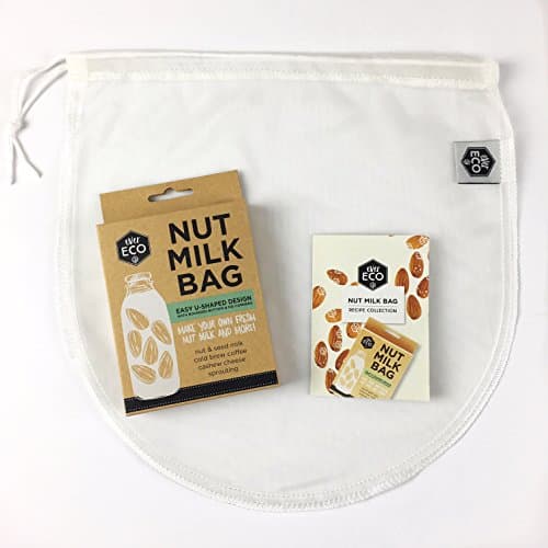 Premium Quality Nut Milk Bag - Seamless U Shape - Extra Large 12 x 12 - Ultra Fine Nylon Mesh - Reusable Strainer for Nut Milk, Almond Milk, Cold Brew Coffee, Juice, Nut Cheese - Free Recipe Booklet