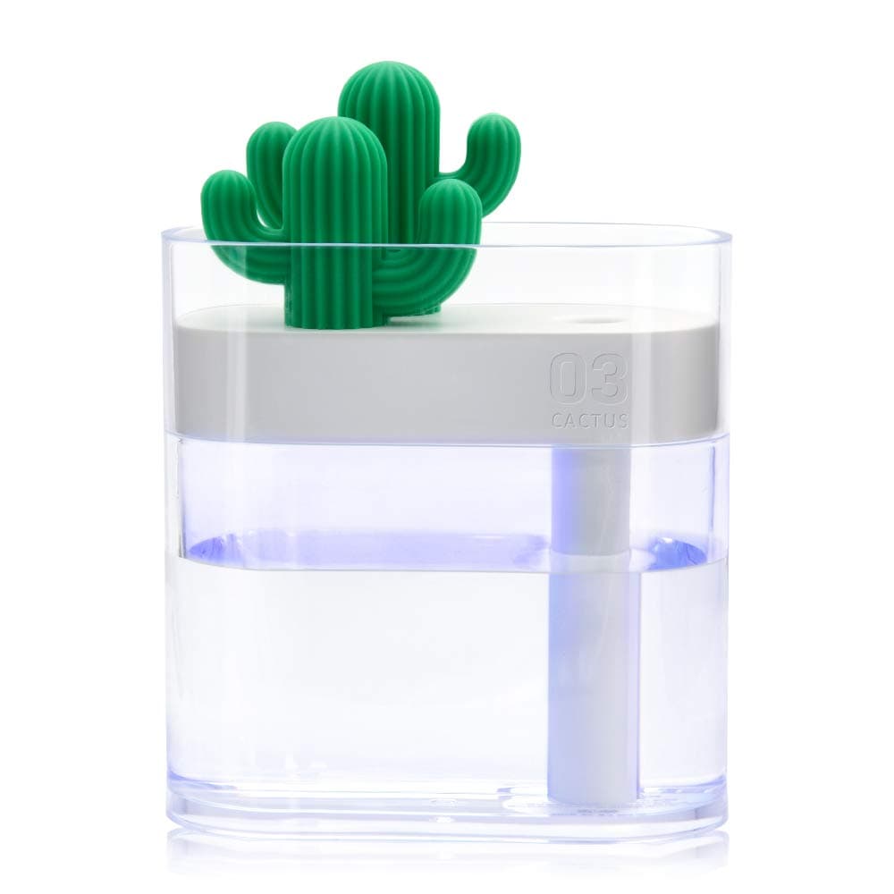 Alicacho USB Mini Cool Mist Humidifier with Night Light, Cactus Humidifier 160ml Water Tank for Single Room Office Car with Timed auto Shutdown (Transparent Cactus)