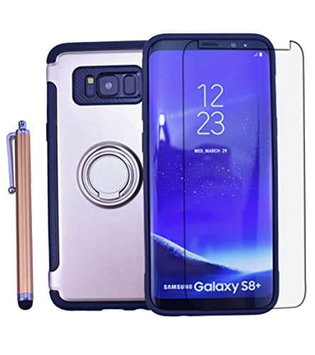Galaxy S8 Plus Case Shockproof Heavy Duty Dual Layer Protection Cover Kit DiGDry With Kickstand Ring Grip Hold 【Magnetic Metal Plate】 【Free Screen Protector+Pen】 for Samsung S8 Plus (Gold)