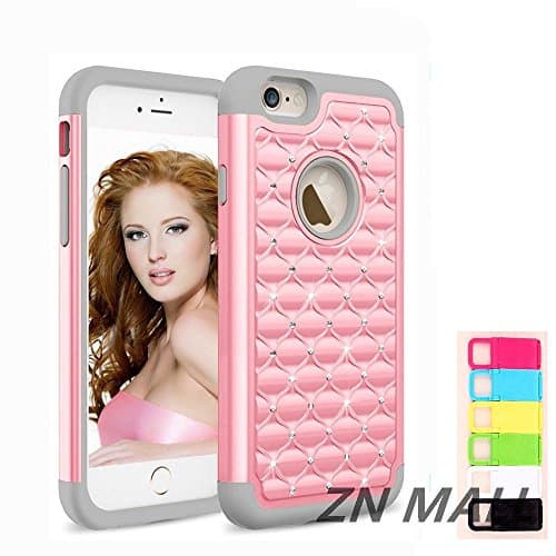 iPhone 6 Case,iPhone 6S Case,[Slim Fit] Studded Rhinestone Crystal Bling Dual Layer Drop Resistant Scratch Resistant Hybrid Armor Case Cover for iPhone 6 6S (4.7") (Bling Pink)