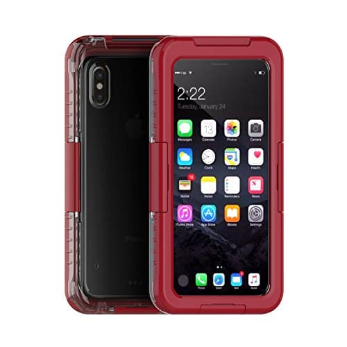 iPhone X Waterproof Case, Protective IP68 Certified, Absolutely 100% Dust Proof, Snow Proof, Shockproof Case with Touched Transparent Screen Protector, Protective Cover Case for iPhone X-Red