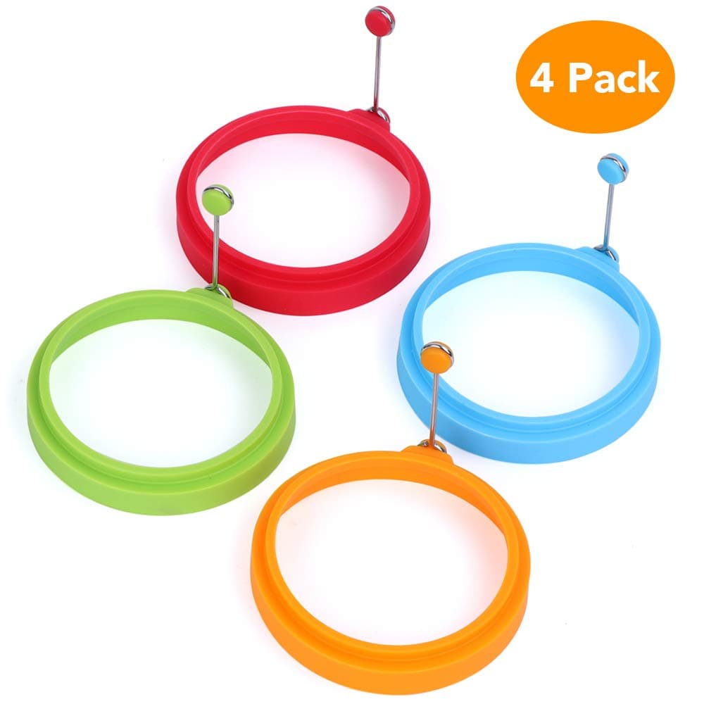 Egg Ring, McoMce Egg Cooking Rings, 100% Food Grade Round Pancake Mold BPA Free, Durable & Reusable Silicone Ring Eggs, Non Stick Silicone Ring for Eggs (4 Pack, Multicolor)