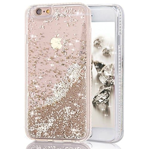 iPhone 6S Plus Quicksand Liquid Case, Surpriseyou 3D Creative Bling Shine Glitter Sparkle Liquid Adorable Flowing Floating Moving Sand Case for iPhone 6 Plus &amp; iPhone 6S Plus (Gold Beads)