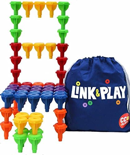 CC O Play STACKING PEG TOY for Creative Kids 5+, BONUS Travel Bag &amp; Fun eBook, Makes a Perfect Montessori Educational Christmas Gift, 60 pc Building, Linking, &amp; Interlocking Peg Blocks for Children