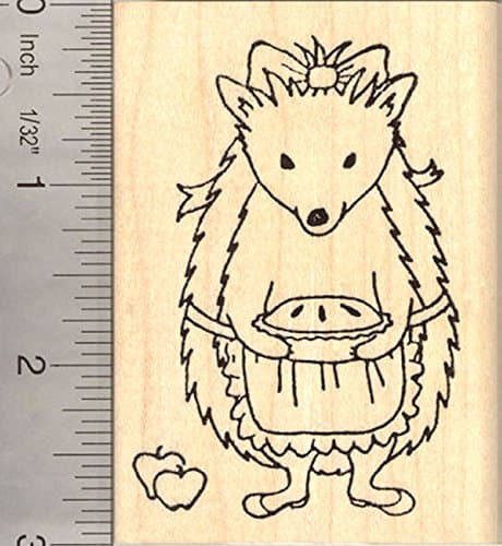 Baker Hedgehog rubber stamp, Bakester Baking an Apple Pie