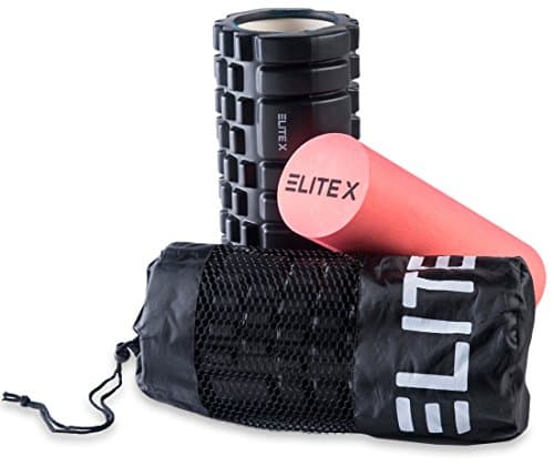 Elite X 2 in 1 Combo Foam Massage Roller, Trigger Point Deep Tissue Massage, Great for Muscle Cramps or Back Pain, comes with Nylon &amp; Mesh Carrying Bag with a Shoulder Harness (Light Red/Black)